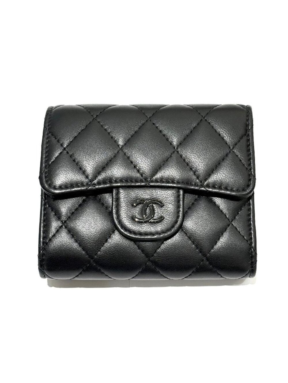 Chanel Quilted Small Flap Wallet Black Bsv Lambskin Trifold Eestamp